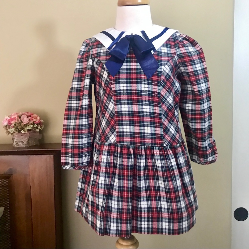 Vintage Rare Editions Plaid Drop Waist 3/4 T Dress